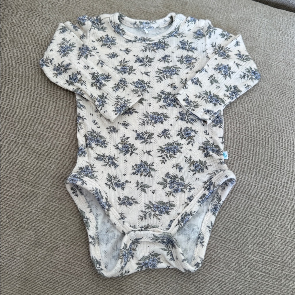 Posh Peanut Cream and Blue Floral Baby Onesie